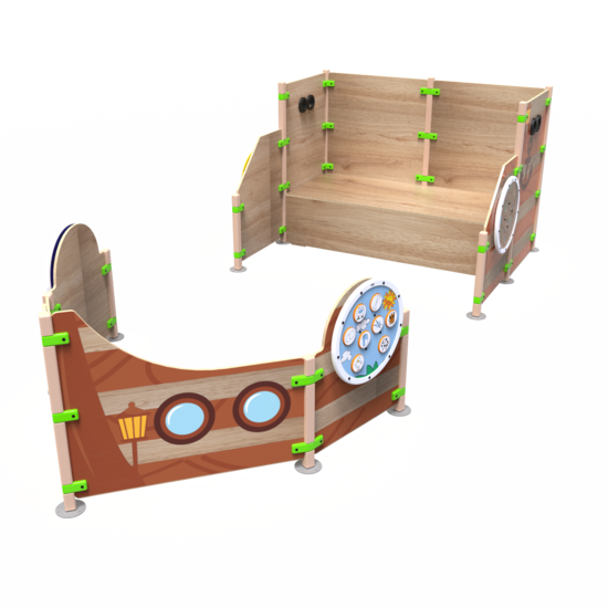 Een speelsysteem met veel speelmogelijkheden in de vorm van een boot | IKC speelhuizen